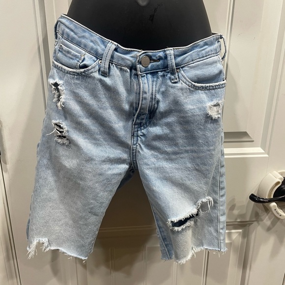 Simple Society Pants - Trendy Light Blue Distressed Jean Shorts